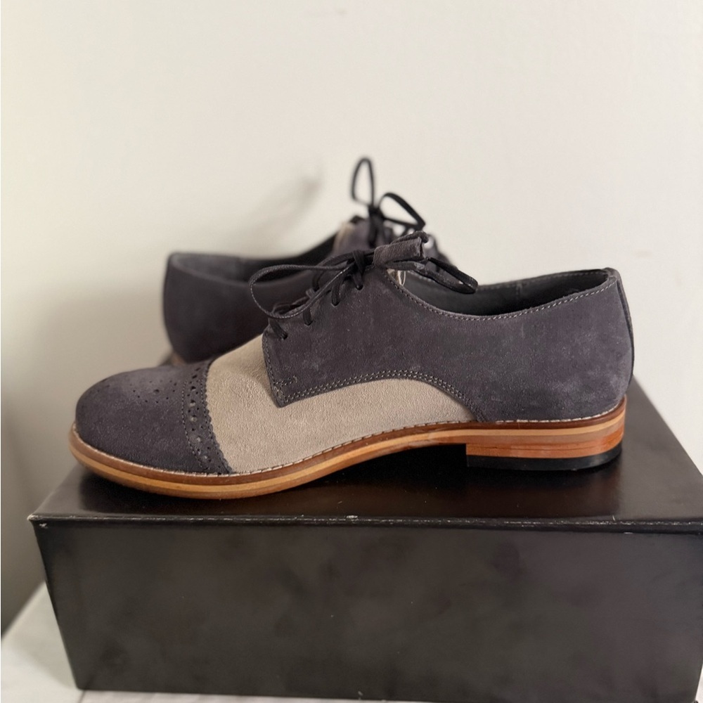 New Girotti Men’s Suede Oxford Lace Up Shoes Gray Cream Two Tone US 7 l 40 - Picture 8 of 10